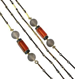 Sarah Coventry Beaded Necklace Monterey Lucite Gold Tone Bar Link Double Chain